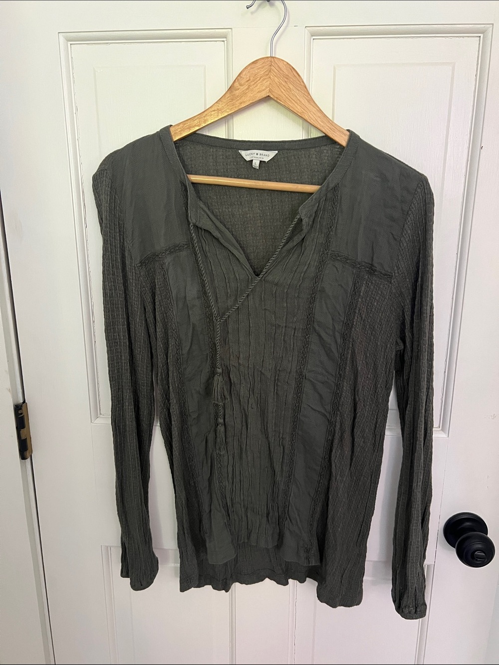 Lucky Brand Olive Waffle Knit Top